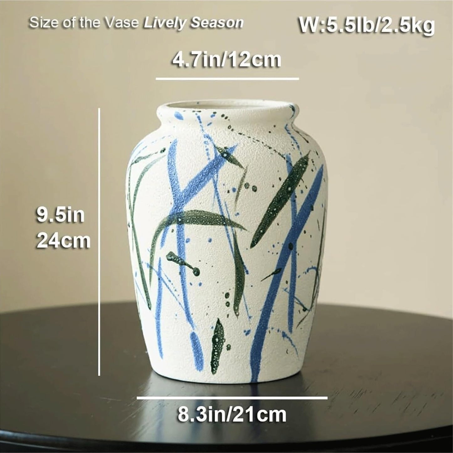 Ginger Jar Vases for Centerpieces Vase Vintage Vase Handpainted Farmhouse Rustic Handcrafted Pottery Vases 9.5x8.3 Inches Flower Vase