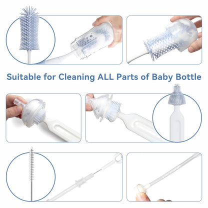 Swishine Baby Bottle Brush Set, Innovative Efficient Press-to-Spin Brush Cleaner - Includes Silicone Bottle Brush, Nipple Brush, Straw Cleaner - Spinning Generates Rich Foam for Deep Cleaning, Blue