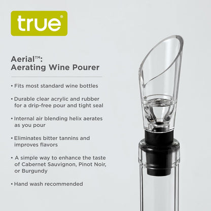 True Aerial Aerating Wine Pourer, Decant Wine Instantly with Drip-Free Pour Spout, Set of 1