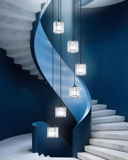 Meimond Long Chandeliers for High Ceilings,Modern Crystal Pendant Light,Raindrop Drop Lamp,Hanging Flush Mount Lighting Fixtures for Spiral Staircase,Foyer,Entryway,Living Room,Black (21 Lights)