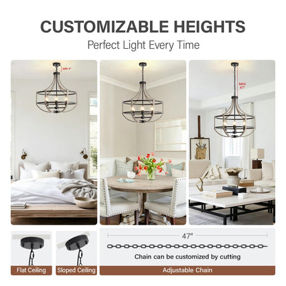 23.6" Farmhouse Chandelier for Dining Room, 6-Light Distressed White Faux Wood Pendant Light Fixtures, Antique Vintage Foyer Chandelier for Entryway Kitchen Island Living Room