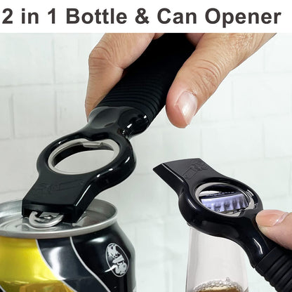 DUNLAGUE 2-Pack Soda Can Opener and Beer Bottle Opener Bartender with Good Grip Silicone Handle, Pop Top Can Tab Opener for Long Nails, Bottle Opener for Arthritic Hand and Seniors, Black