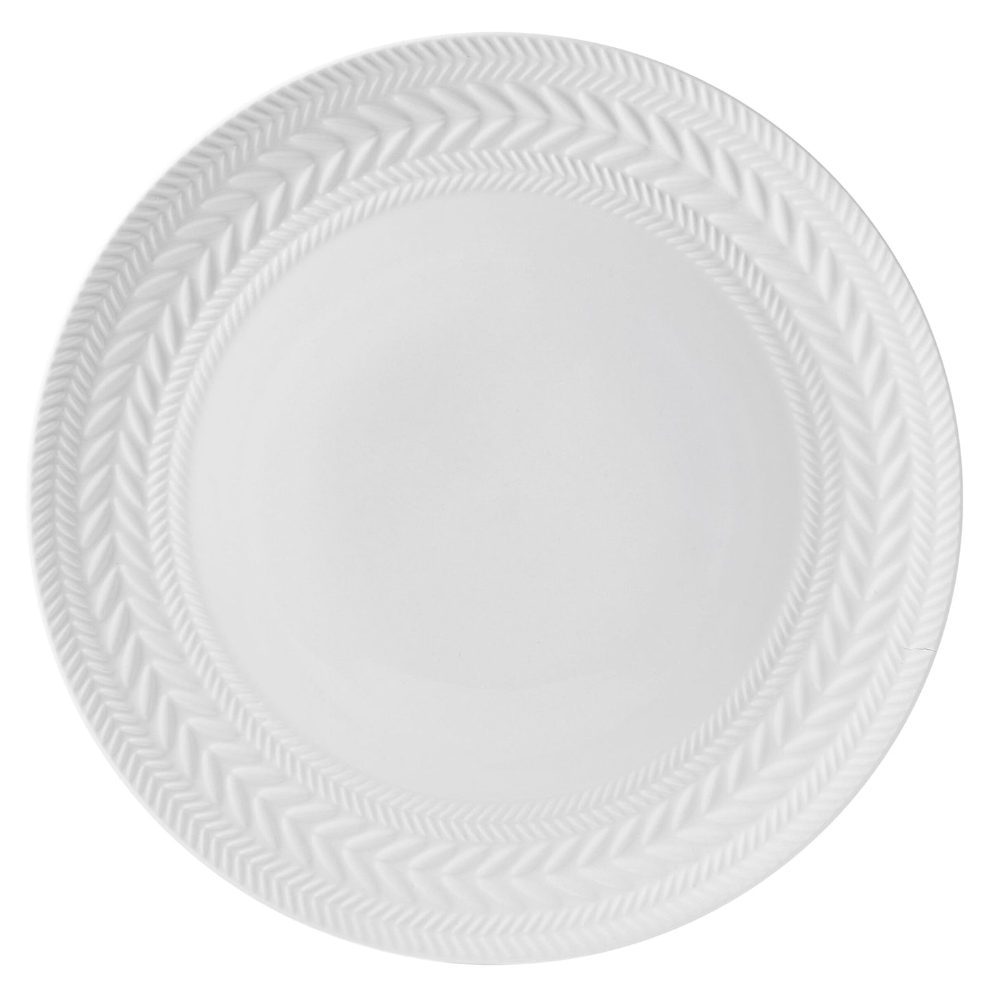 Pfaltzgraff Josephine 24-Piece Dinnerware Set, Porcelain Dish Set with Embossed Basket Weave Design, Service for 8, White Plates and Bowls Sets, Microwave and Dishwasher Safe