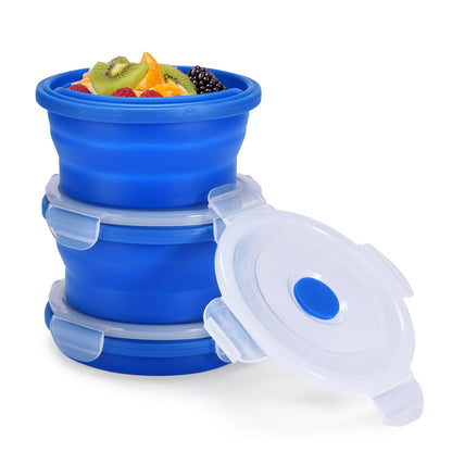 Vdomus Collapsible Food Storage Containers - Leak Proof, Microwave Safe - 40.5oz/1.2L Airtight Silicone Food Containers - Meal Prep Collapsible Bowls with Lids - Set of 3 - Green