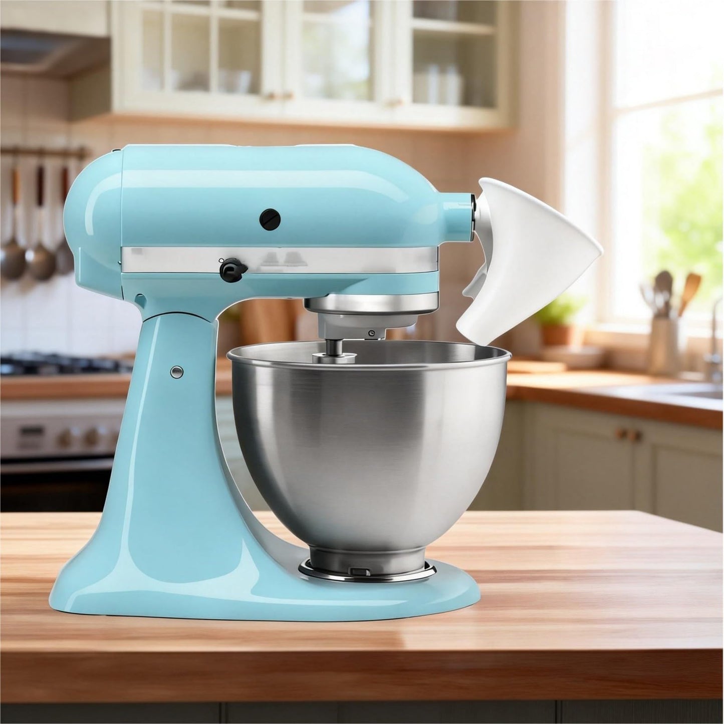 2PCS Flour Funnel for Kitchen Aid Mixer, 2026 New Plastic Funnel with Easy-Pour Attachment Fits Tilt-Head 4.5–5 Qt (KSM150), No Mess Baking Tool for Flour, Sugar, and Egg Liquid