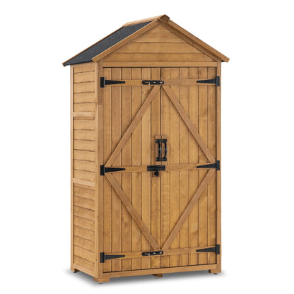 MCombo Outdoor Storage Cabinet with 2 Shelves, Outside Storage Shed with Floor, Wooden Garden Tool Shed with Latch for Yard Deck Lawn, 1000
