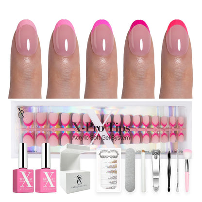 SXC Cosmetics French Tip Press On Nails - Skin Tone Nude and Color Series, Short Coffin X-Pro Tips Starter Kit ST119KIT