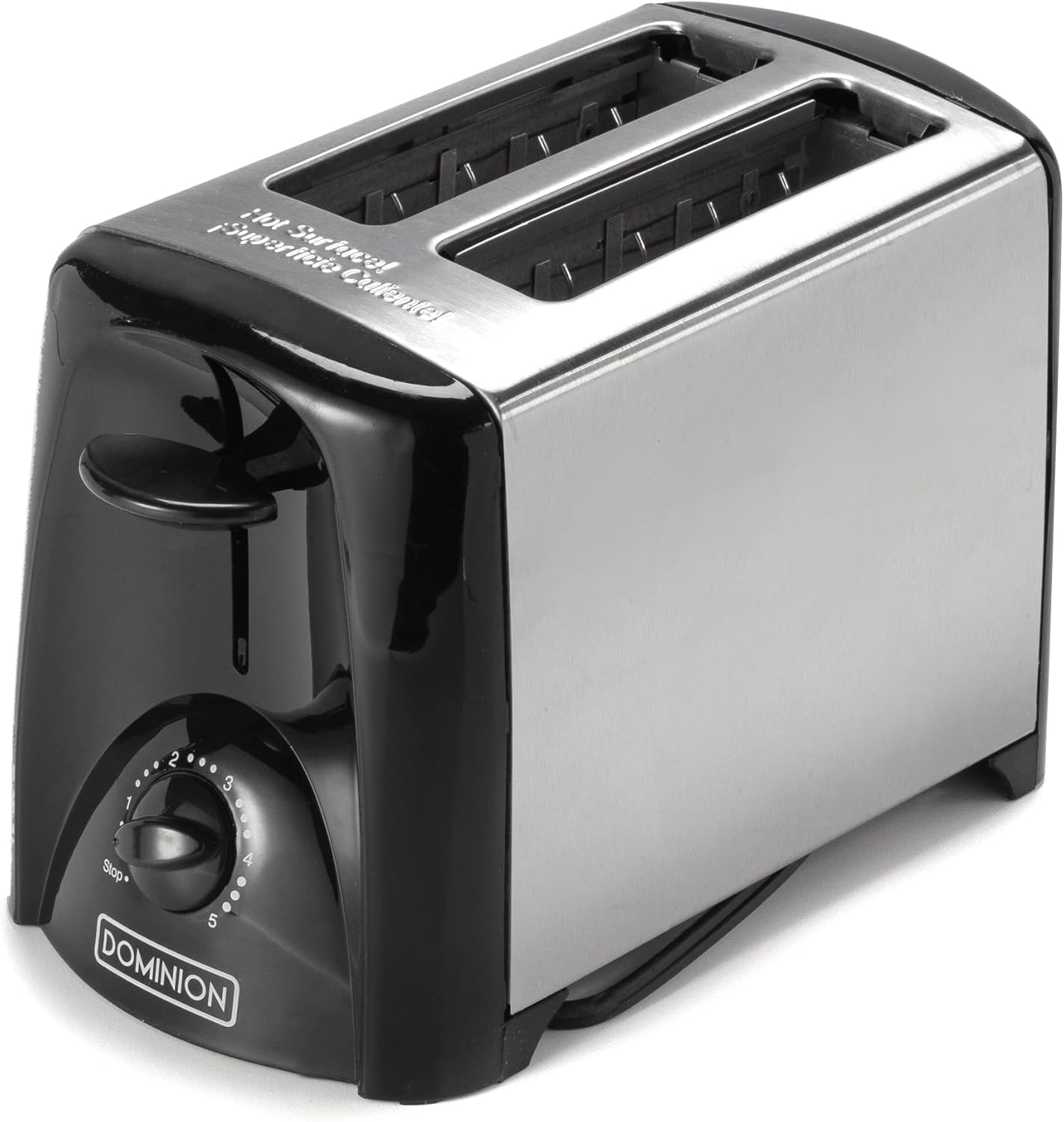 Dominion 2-Slice Toaster, Shade Control, Slide-Out Crumb Tray, Auto-Shutoff, Brushed Stainless Steel/Black