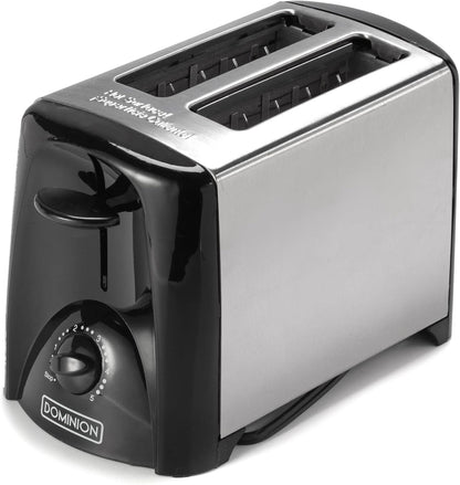 Dominion 2-Slice Toaster, Shade Control, Slide-Out Crumb Tray, Auto-Shutoff, Brushed Stainless Steel/Black