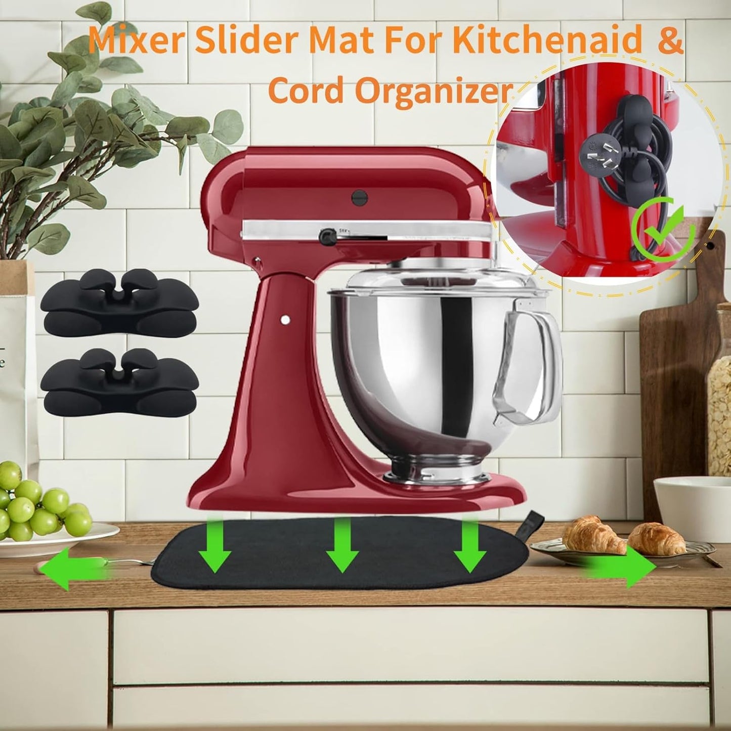 Kitchen Aid Stand Mixer Slider Mat with 2 Black Accessories, Kitchen Appliance Slide Mats Pads Compatible with 4.5-5 Qt