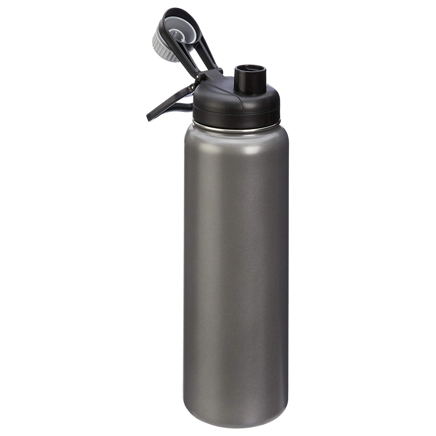 Amazon Basics Large Insulated Stainless Steel Water Bottle, Leakproof Spout Lid, BPA-Free, Vacuum Insulated, Keeps Drinks Cold, Portable, 30.1 ounces, Gray
