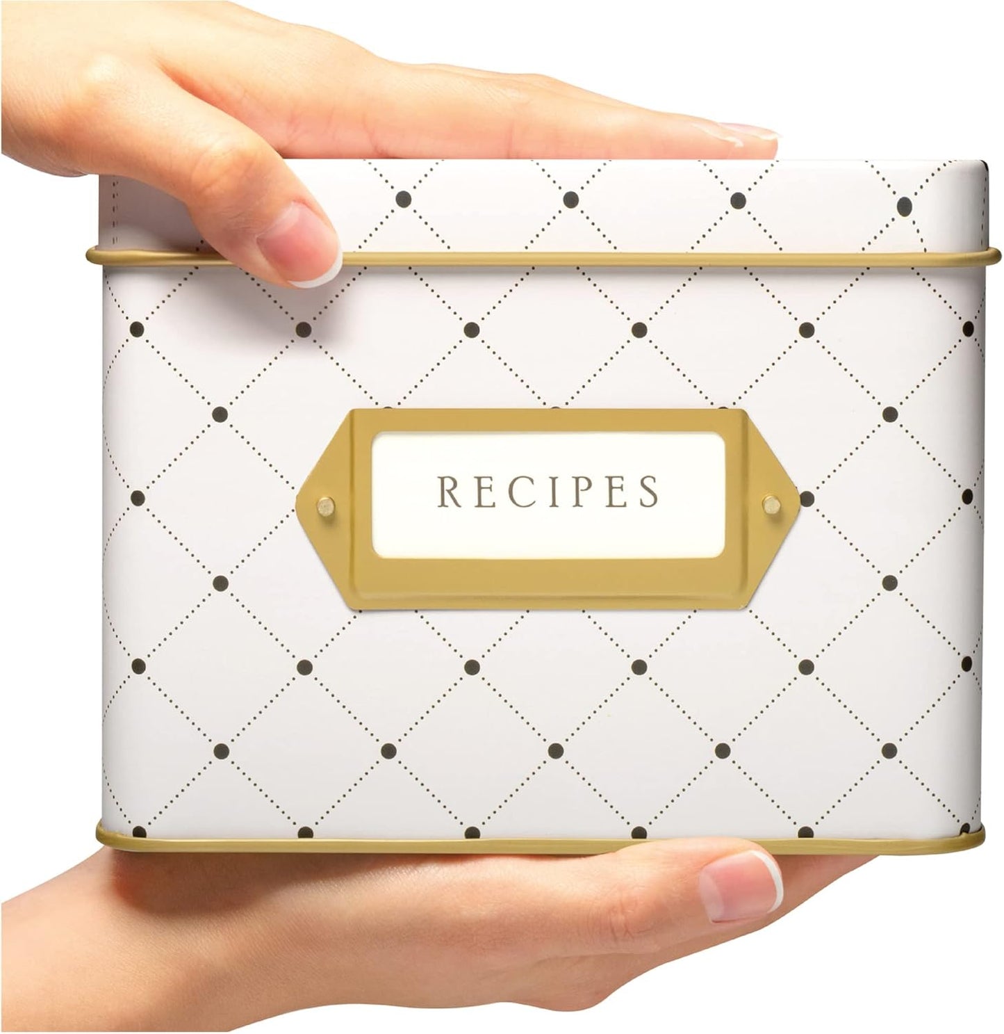 Jot & Mark Decorative Recipe Tin Box for 4” x 6” Cards, Greeting Card Holder