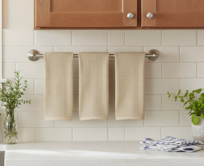 Serafina Home Tan Beige Kitchen Dish Hand Towels 100% Cotton Waffle Cloth Soft Cleaning Drying Absorbent Terry Box Loop: Set of 3 Multipurpose for Everyday Use Oversized 16" x 28"