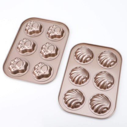 Beasea 3 Pack Madeleine Pans, 10x7 Inch Nonstick Cat Shaped Cake Cookies Pan for Baking