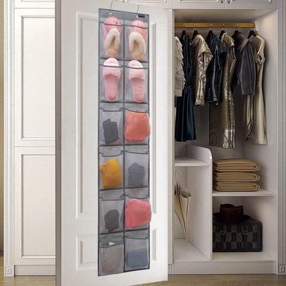 Behind Door Hanging Kids Shoes Organizer, Closet Shoe Rack with 12 Mesh Pockets (12 Pockets)