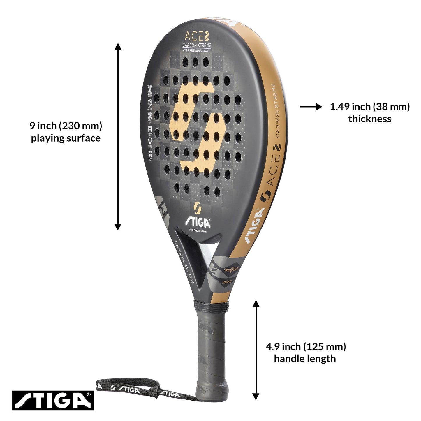 STIGA ACE 2 Padel Racket | Carbon Xtreme for Durability, Speed & Control - Paddle Ball Racquet for Maximum Performance - Competition Approved - Designed in Sweden