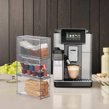 ELLDOO 3 Drawers Tea Bag Organizer, Clear Acrylic Stackable Tea Bag Storage Holder for Kitchen Pantry, Coffee Pod Snack Storage for Countertop Cabinet