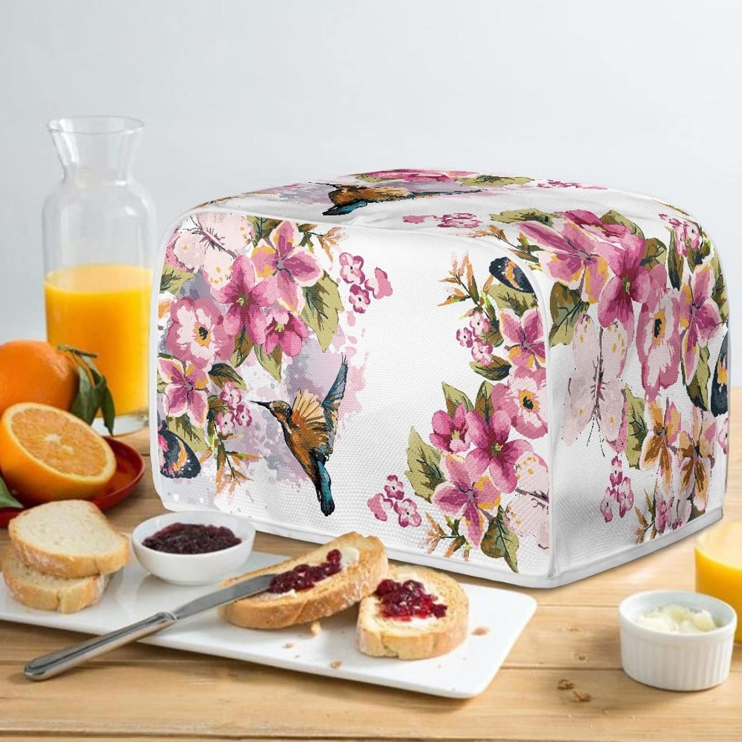 Toaster Cover Bird Flowers Painting, 2 Slice Washable Kitchen Appliance Covers for Bread Maker Oven
