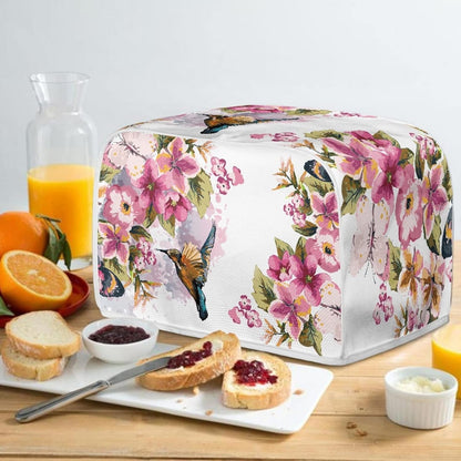 Bird Flowers Painting Toaster Cover, Washable 4 Slice Kitchen Appliance Covers for Bread Maker Oven