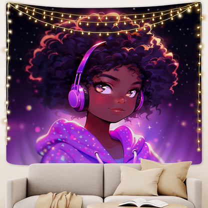 SARA NELL Tapestry, Black Girl Love Music Wall Hanging, Hippie Art Throw Tablecloth 50X60 Inches for Bedroom