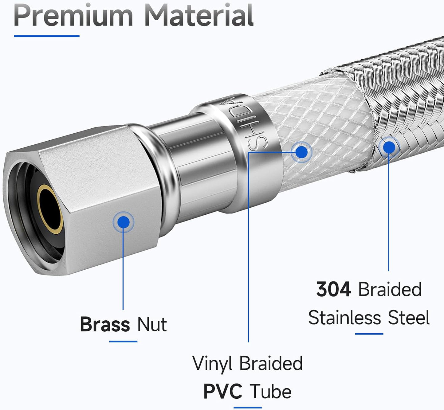 JUWO 6 FT Refrigerator Water Line, 1/4 Inch Compression Stainless Steel Hose Connector for Small Residences