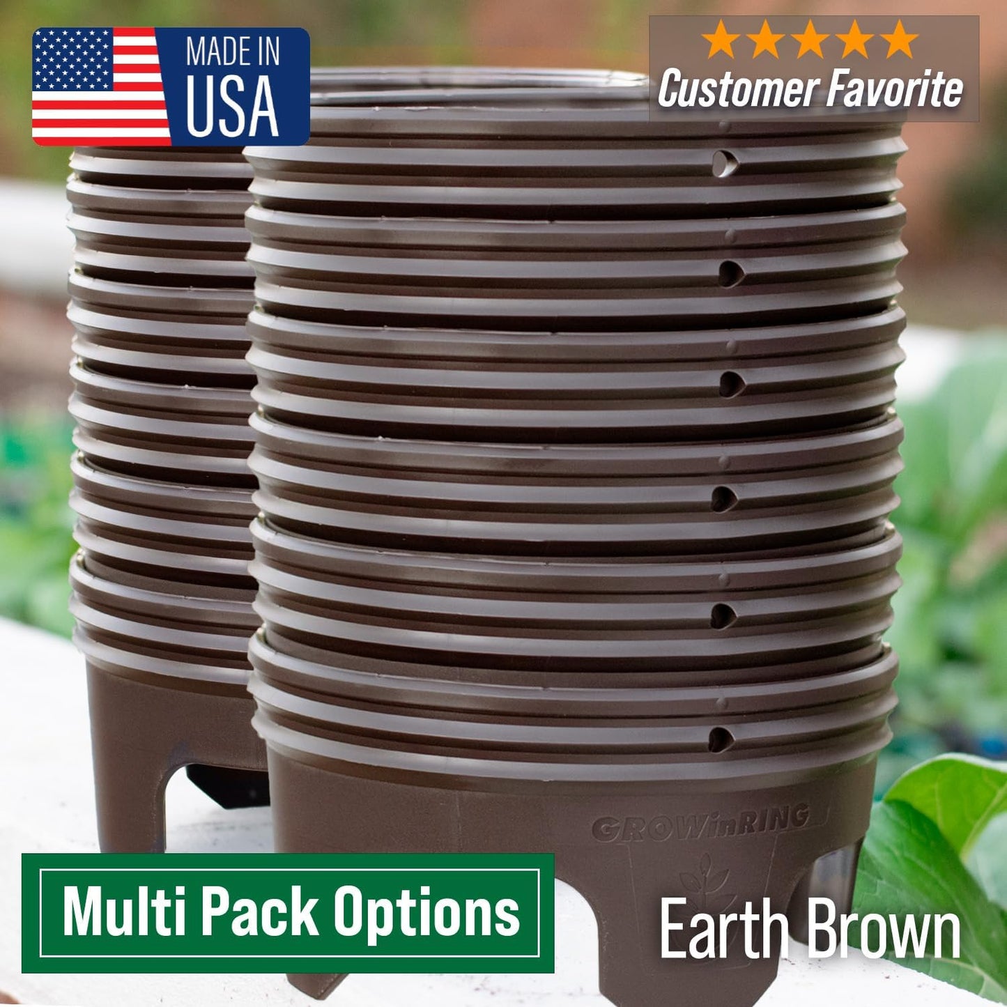 7 inch 12 Pack Solid Planting Grow Rings | Earth Brown | One-Piece Design for Deep Root Watering Veggies, Herbs
