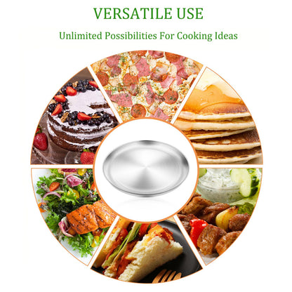 Yododo Pizza Pan Set of 3, Stainless Steel Pizza Pie Pan Tray Platter Pizza Tray, Round Pizza Dish Plate For Oven Baking, Healthy Metal Pizza Baking Cooking Pan for Oven - Size of 12 inch
