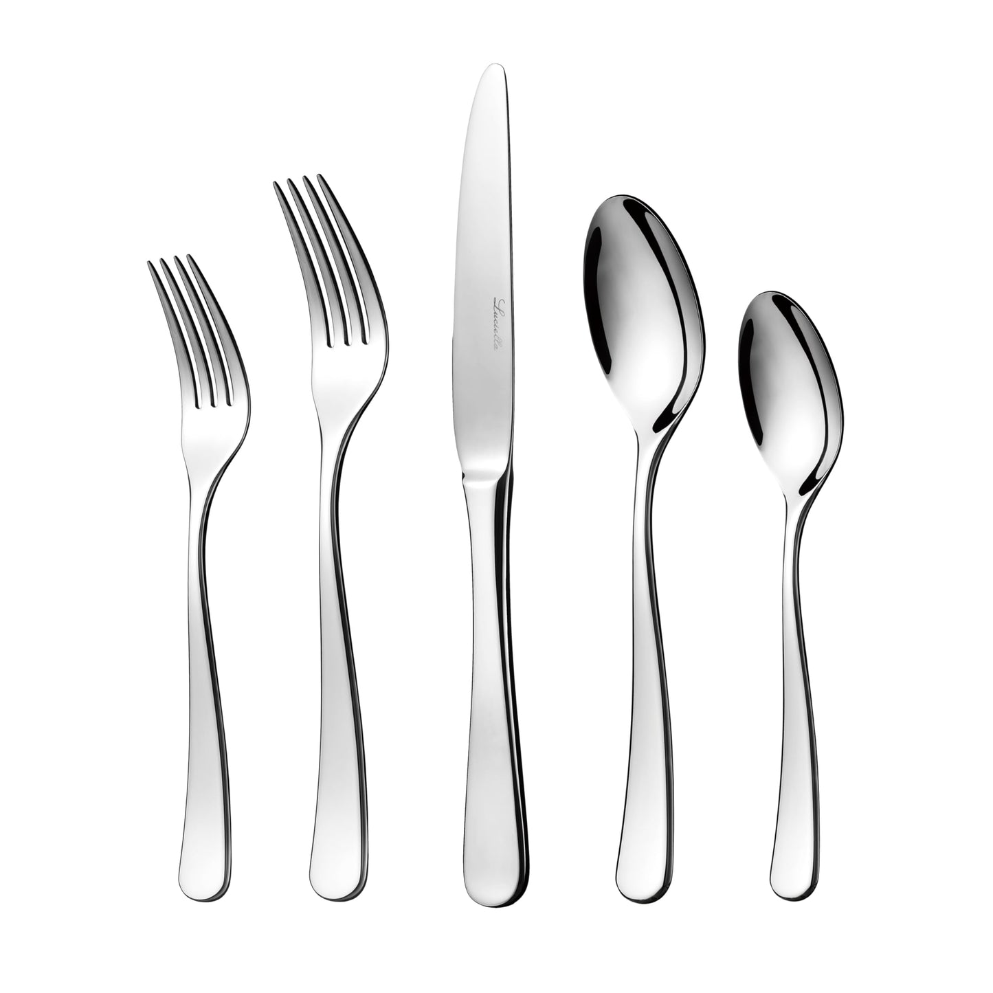 Luciella Tropea Polished Flatware Set for 8, 45-Piece Premium 18/10 Stainless Steel Silverware Set with Serving Utensils, Modern Mirror Finish, Rust Resistant, Dishwasher Safe, House Warming Gifts