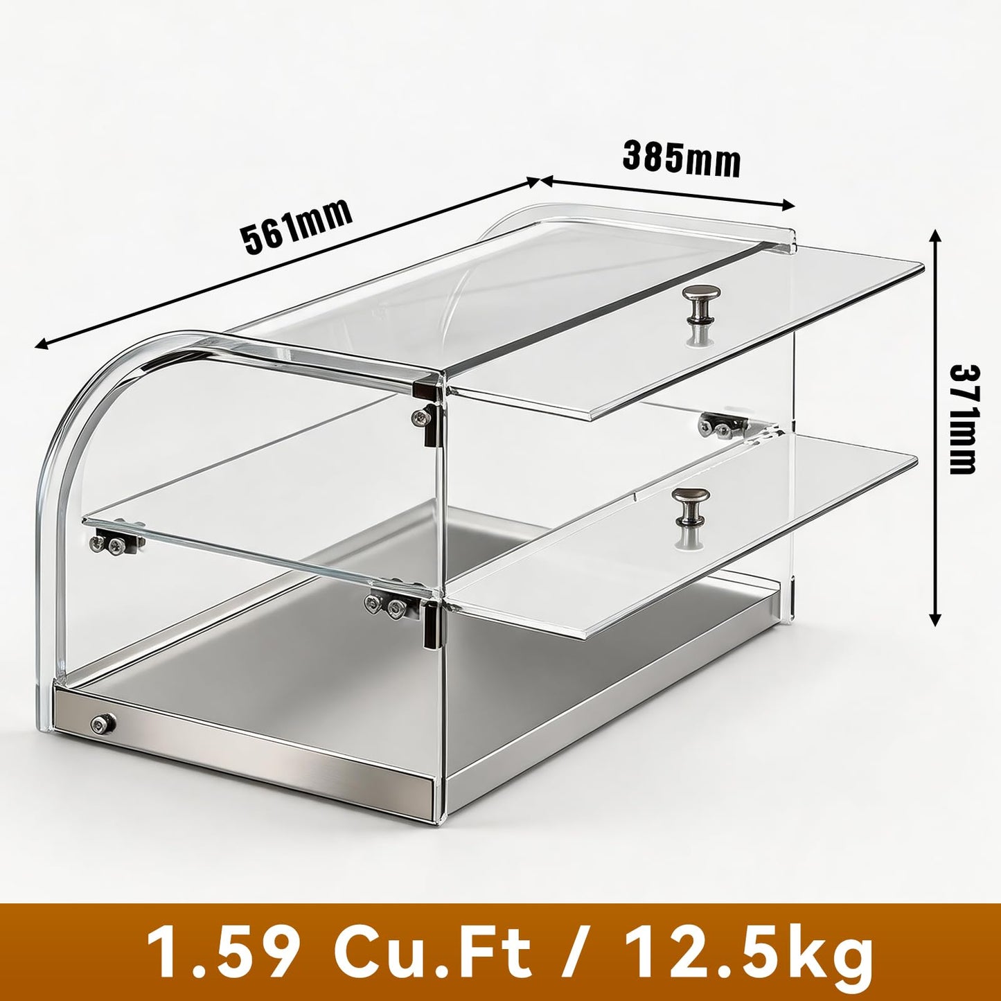 1.59 Cu.ft Malphi Large Pastry Display Case Countertop | Commercial Bakery Display Stand Cupcake Holder Tempered Glass | Large Bread Cookie Display Box | 22.1" x 15.2" x 14.6" | 27.5 lbs |
