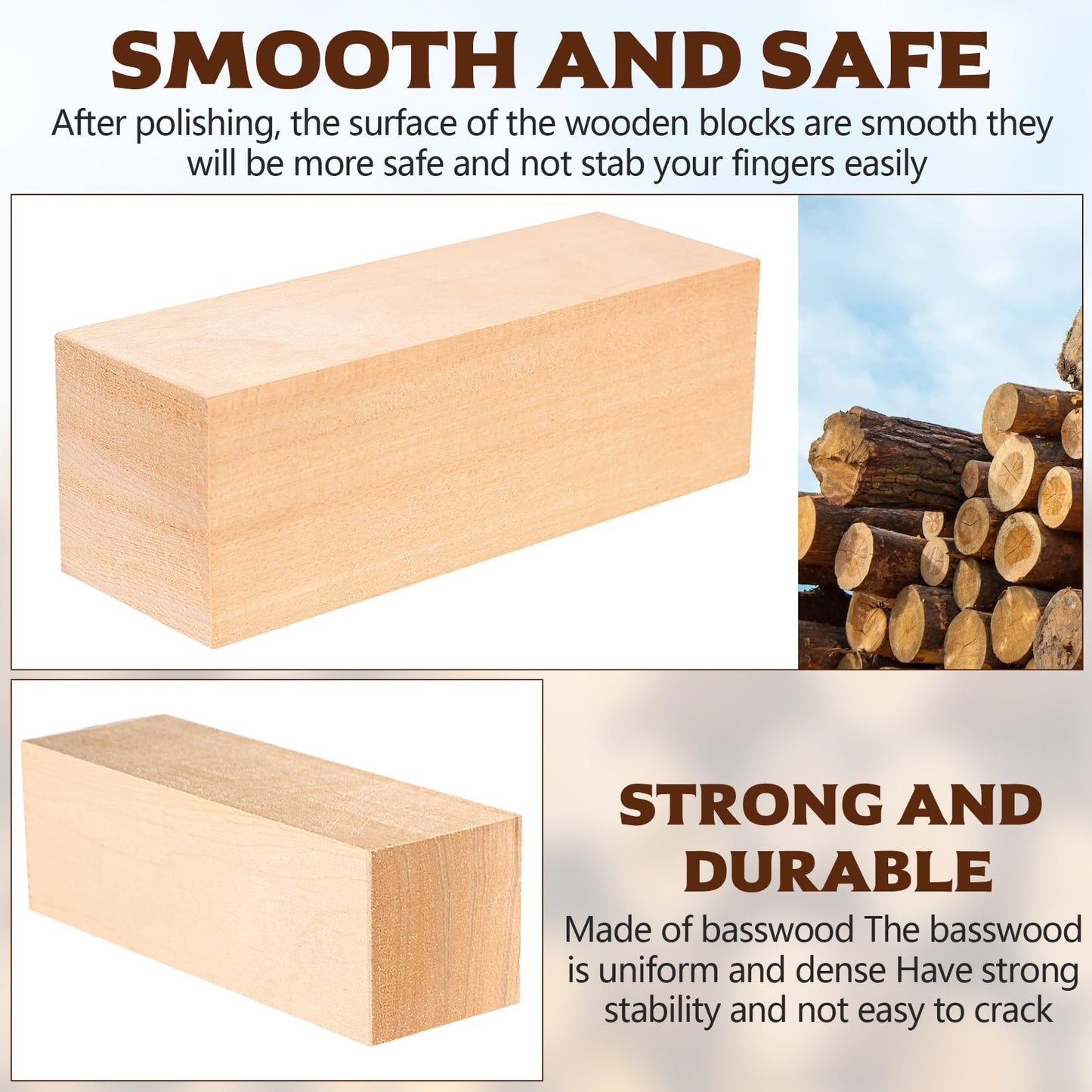 Basswood Carving Blocks, 4 Pcs Unfinished Wooden Blocks for Crafts, Basswood for Wood Carving Blocks, Bass Wood for DIY Carving, Crafting, Whittling, for Adults Beginner Experts - 5.9x2x2