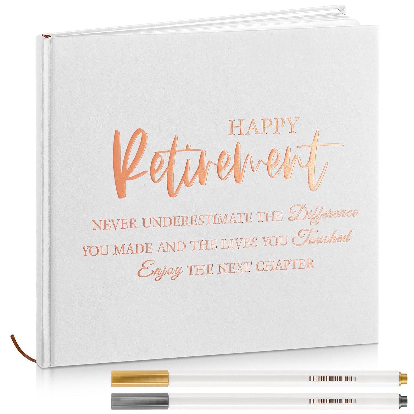 Resholder 2026 Retirement Guest Book with 2 Markers 8.7'' Square Hardcover Blank Guest Photo Signing Memory Book Happy Retirement Gift Party Supplies for Women Men Teacher Grad Decor (White,Classic)