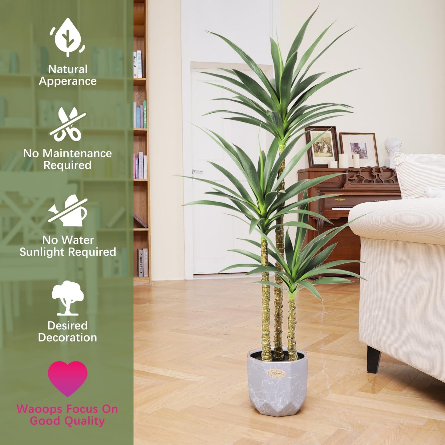 Waoops Artificial Tree 5.3Ft Faux Agave Plant with 3 Heads in Plastic Pot Fake Tree for Home Decor Indoor or Outdoor Office Decoration Housewarming Gift