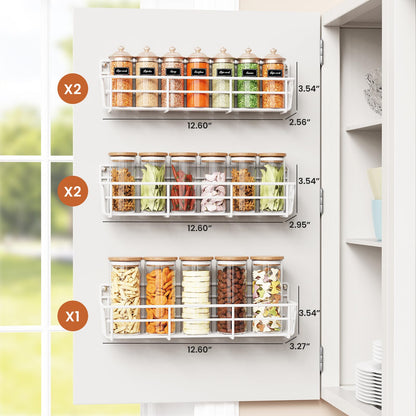 5 Pack Spice Rack Seasoning Organizer Wall Mount, Screw or Adhesive Hanging Shelf Basket Spice Organizer Shelf for Kitchen, Black