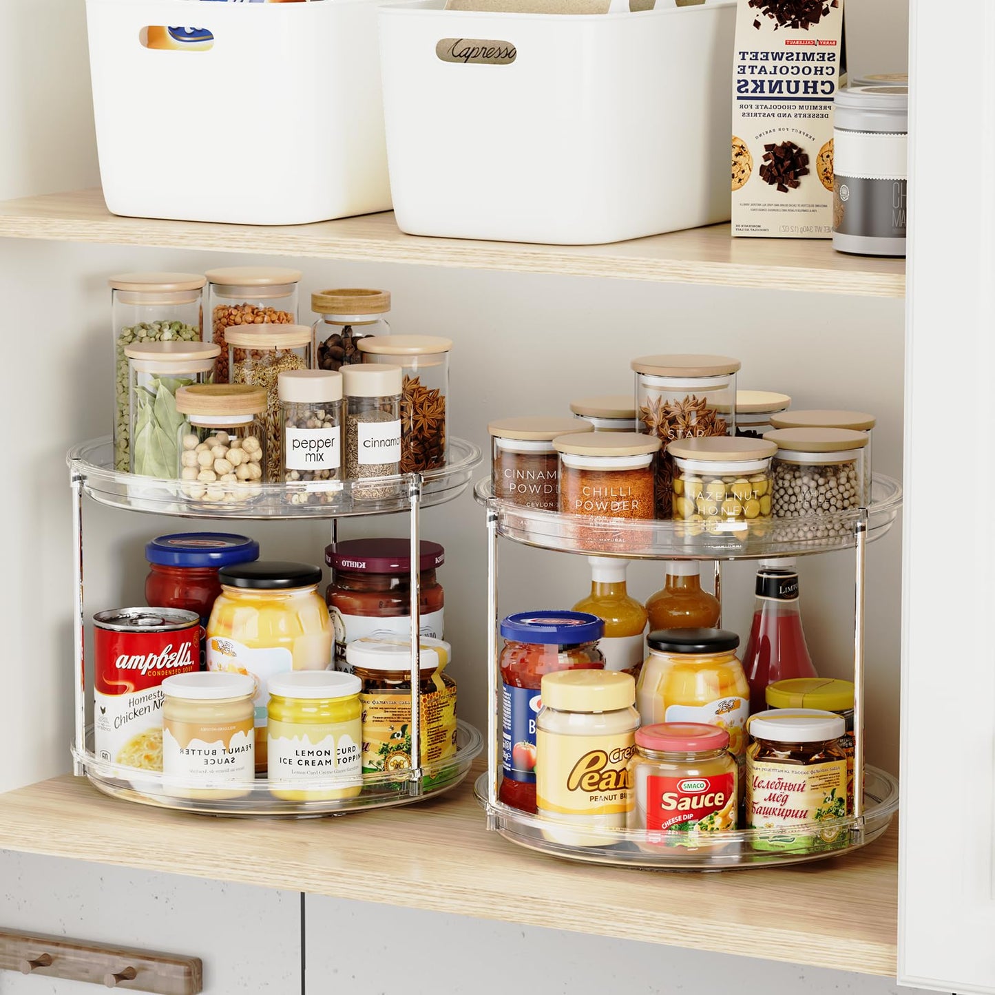 LazySpin 2 Tier Lazy Susan Organizer, 9.25'' Lazy Susan Turntable for Cabinet, Stackable Turntable Organizer Rotating Spice Rack Organization for Kitchen Countertop, Pantry, Bathroom, Clear