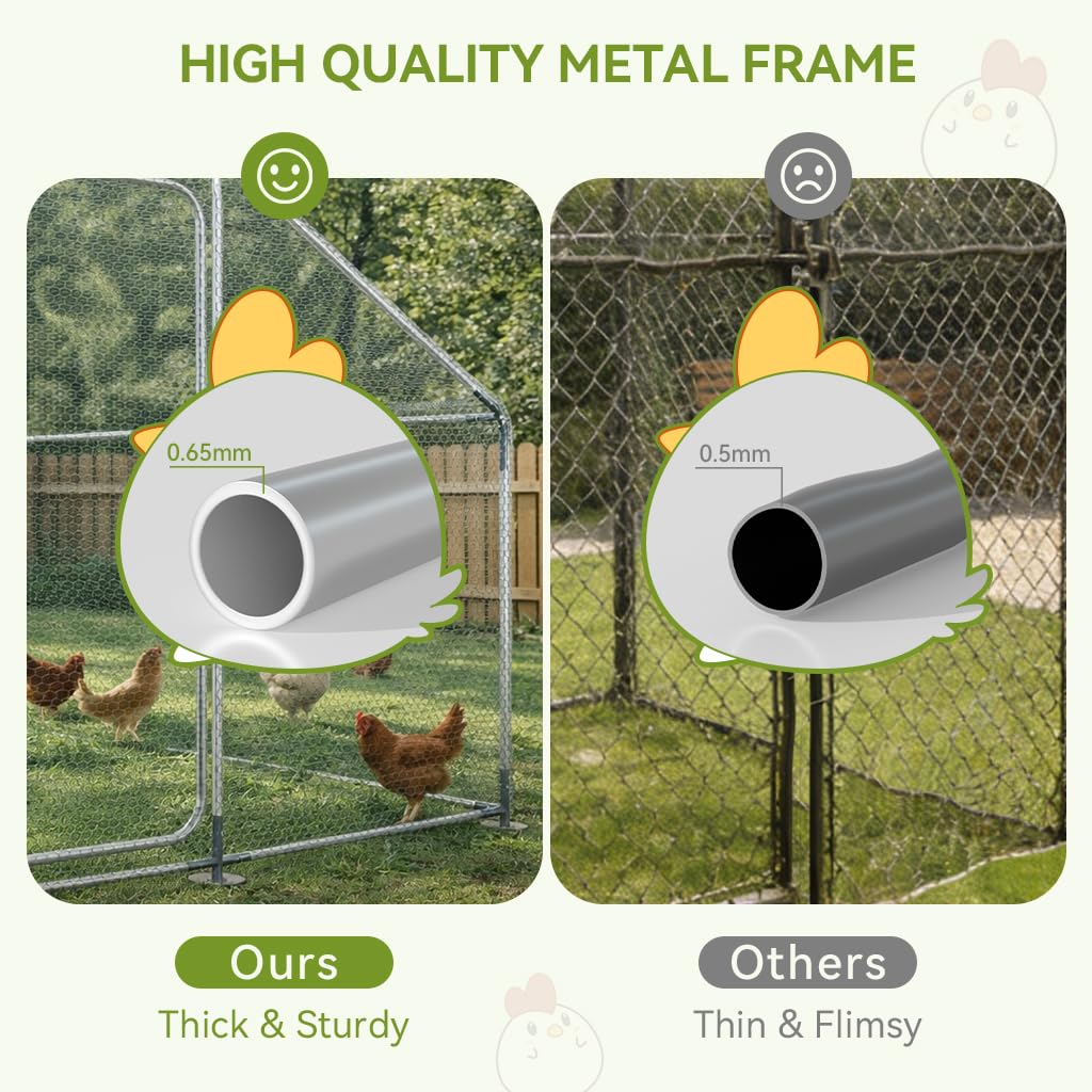 COMHOMA 19.7×10×6.6FT Large Metal Chicken Coop,Galvanized Steel Walk-in Chicken Run with Waterproof Roof & Lockable Door,Outdoor Poultry Cage for Hens,Ducks,Rabbits
