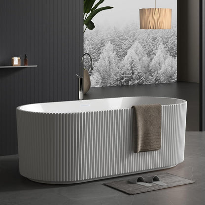 59" Acrylic Freestanding Bathtub, Modern Acrylic Soaking Bathtub, Freestanding Rectangular Tub with Matte Drain and Overflow, Ergonomic Deep Design, Double-Walled Insulation, CUPC Certified