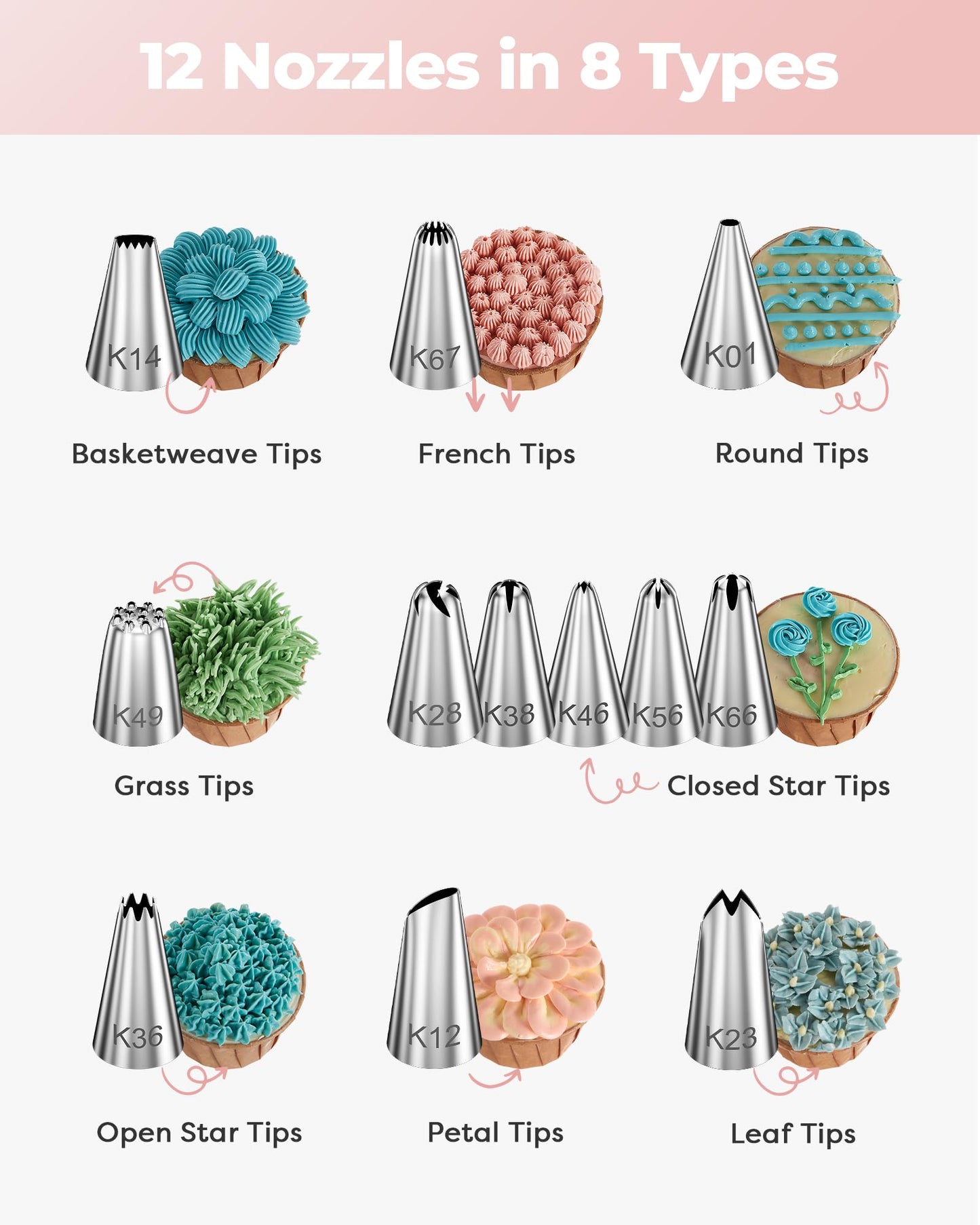 Kootek 71PCs Cake Decorating Kit, Baking Supplies Tools - Includes Cake Stand Turntable, 12 Icing Piping Tips Set, 2 Frosting Spatulas, 3 Scrapers, 50+2 Piping Bags, Coupler, Video Tutorial, Booklet