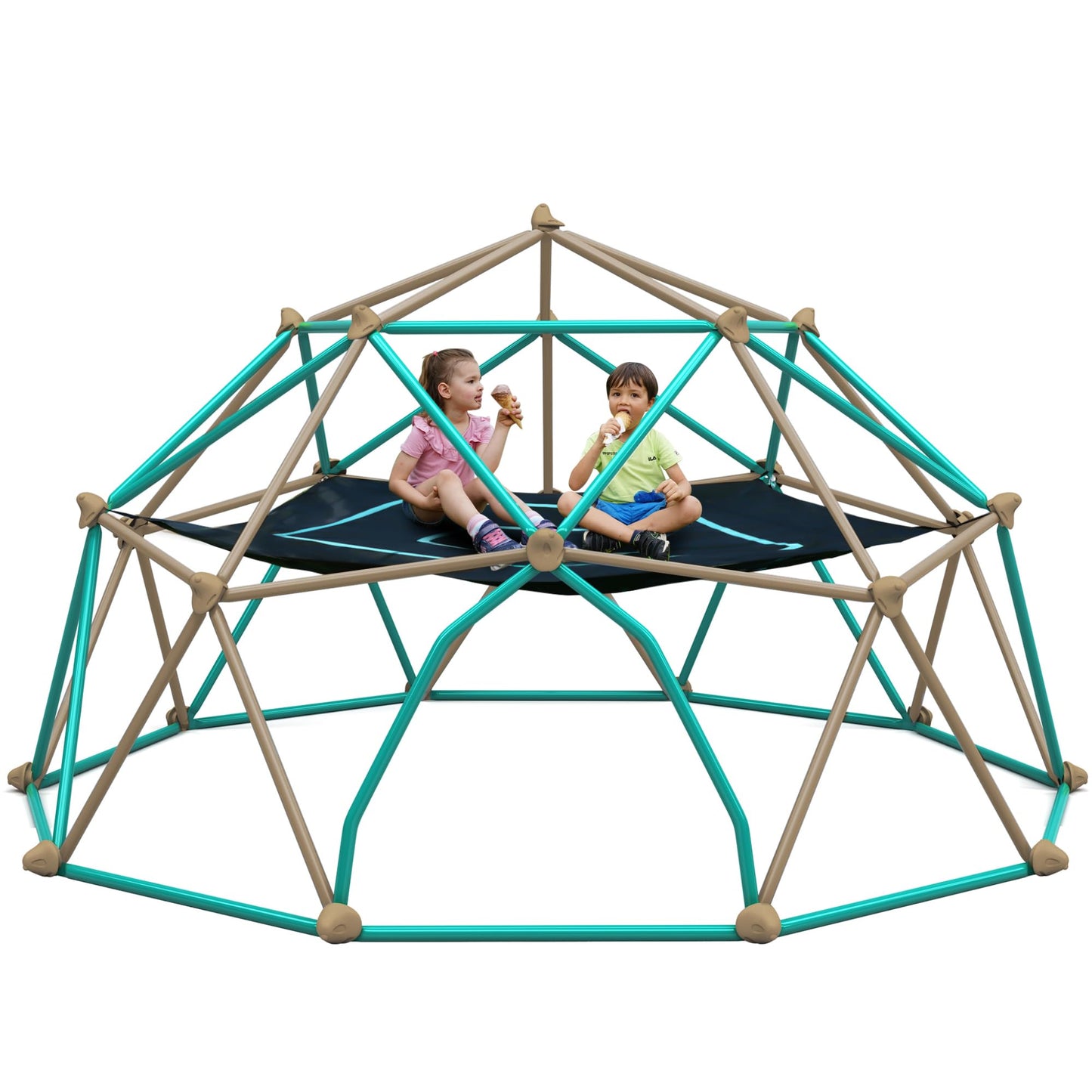 Merax Climbing Dome with Hammock, Outdoor 12FT Dome Climber Play Den for Kids 3-10 Supporting 1000 lbs, Easy Assembly Playground Jungle Gym Backyard Play Equipment (Blue+Coffee)