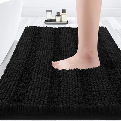 Striped Black Bathroom Rug Mat 17"x24", Ultra Soft Non Slip Chenille Bath Rugs for Bathroom Bedroom Kitchen Shower