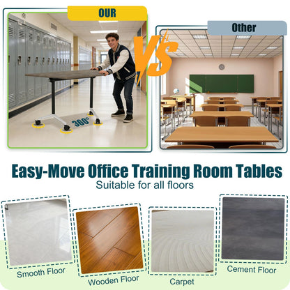 6 Pack Folding Conference Room Tables with Wheels,Stackable Flip Top Office Conference Table,Space Saving Meeting Seminar Table for Training Rooms,Rolling Boardroom Training Table with Warranty