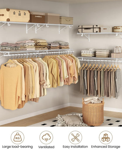 Supforce 2 Pack Closet Shelves with Triangular Brackets and Hanging Rod, 4FT X 12IN Wall Mounted Wire Shelving Orgnizer for Closet,Laundry Room,Pantry,Load Up to 150lb