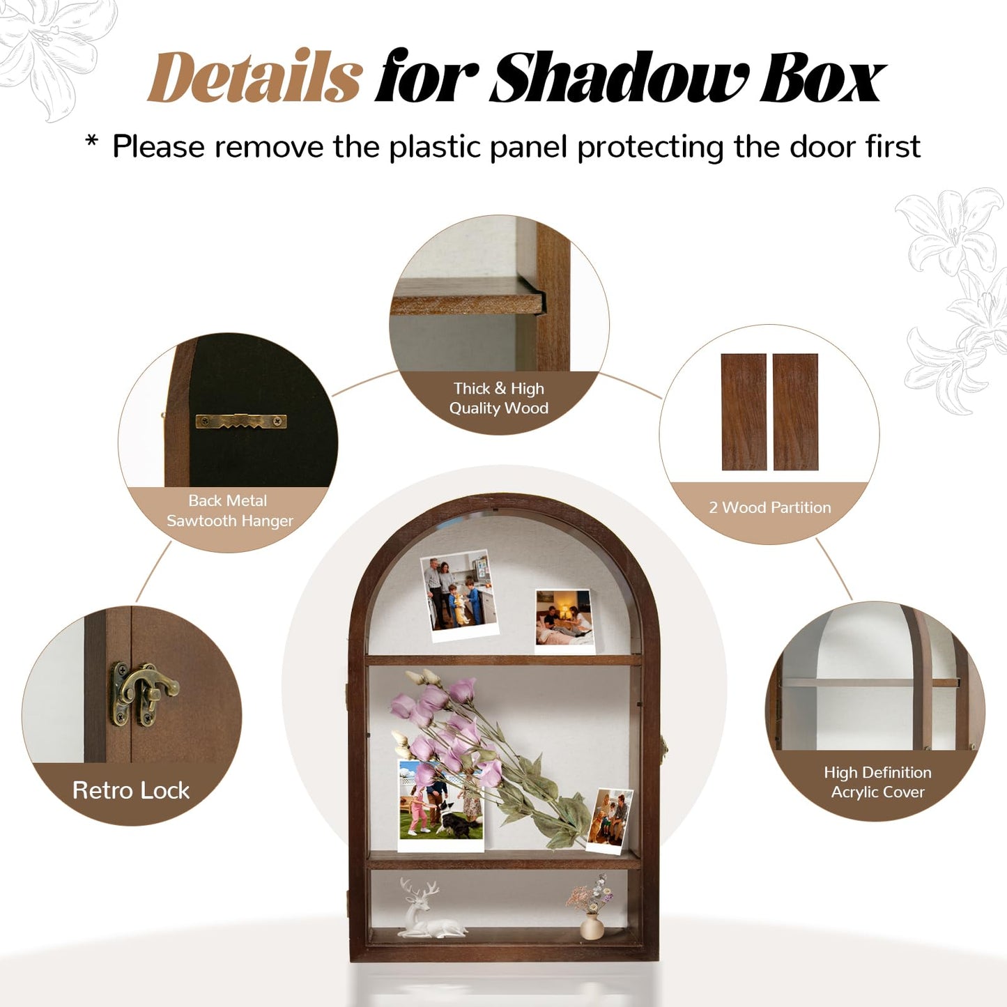Shadow Box Frame 10x16 Large Shadow Boxes Display Cases with Removable Shelves, Linen Back & Acrylic Door, Memory Box for Medals, Photos, Wedding Bouquet, Keepsakes & Pet Memorials Walnut
