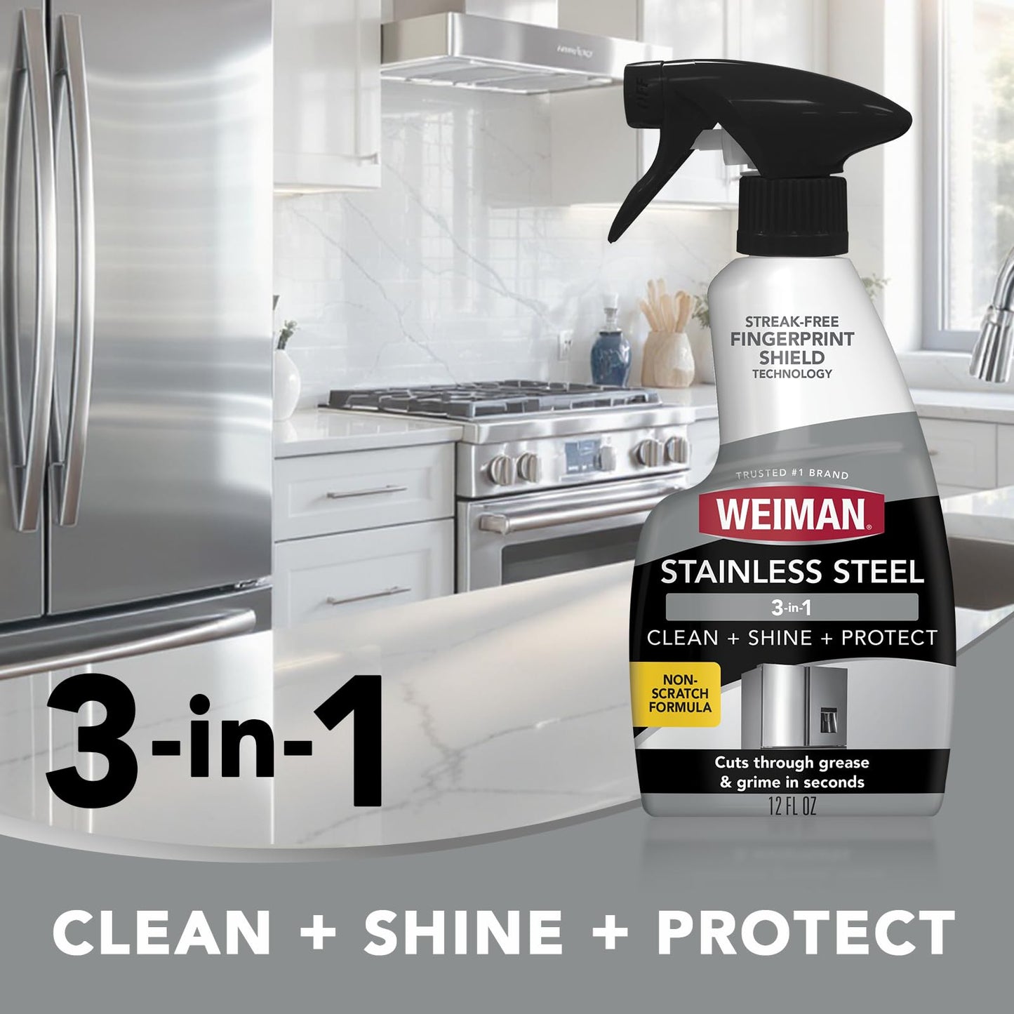 Weiman Stainless Steel Cleaner & Polish Kit, 3 Piece - Spray, Wipes & Cloth, Anti-Fingerprint, Removes Grease, Water Spots, Streaks & Residue, Polishing Cleaner Safe for Appliances, Sinks & Grills