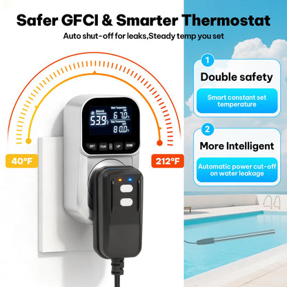 1800w Immersion Heater,Portable Bathtub Heater with GFCI& Thermostat, Digital Temp Control, Fast Heating Stainless Steel Submersible Water Heater for Small Pools,Spa,Bathtubs, Buckets,Tank,Outdoor