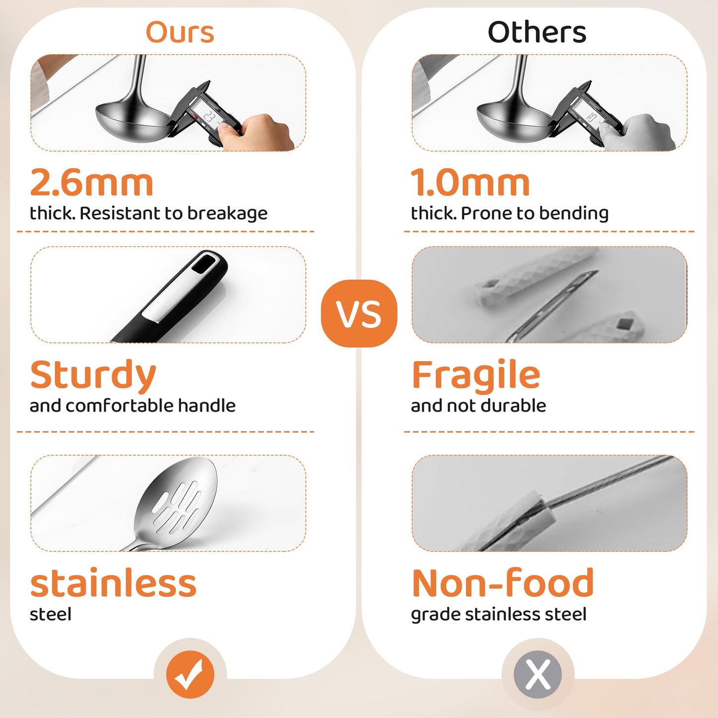 Stainless Steel Cooking Spoons Set, Large Serving Spoons Stainless Steel with Soup Ladle, Solid Spoon & Slotted Spoon, 3-Piece Thickened Metal Cooking Spoon for Kitchen Serving & Cooking
