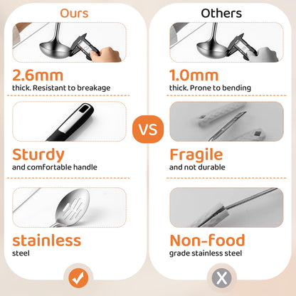 Stainless Steel Cooking Spoons Set, Large Serving Spoons Stainless Steel with Soup Ladle, Solid Spoon & Slotted Spoon, 3-Piece Thickened Metal Cooking Spoon for Kitchen Serving & Cooking