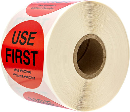 2" Round Use First Stickers / 500 Red Removable Circle Labels/Trilingual Small Business Sticker / 2 Inch Use 1st Label/Made in The USA