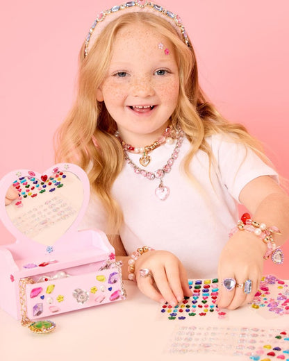 Super Smalls Mini Vanity Gemify™ Craft Kit | DIY Bedazzling Set with 200+ Gem Stickers | Heart Mirror & Jewelry Drawer | Fun for Creative Kids