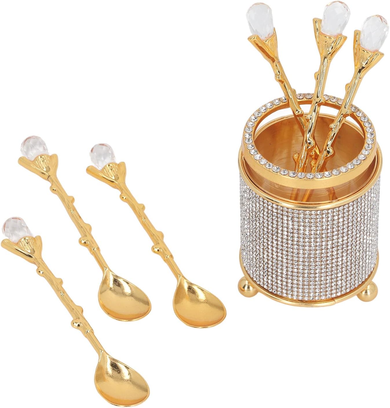 Coffee Spoons Set - 6Pcs Gold Espresso Spoons with Holder, Mini Teaspoons for Coffee, Ice Cream, Dessert