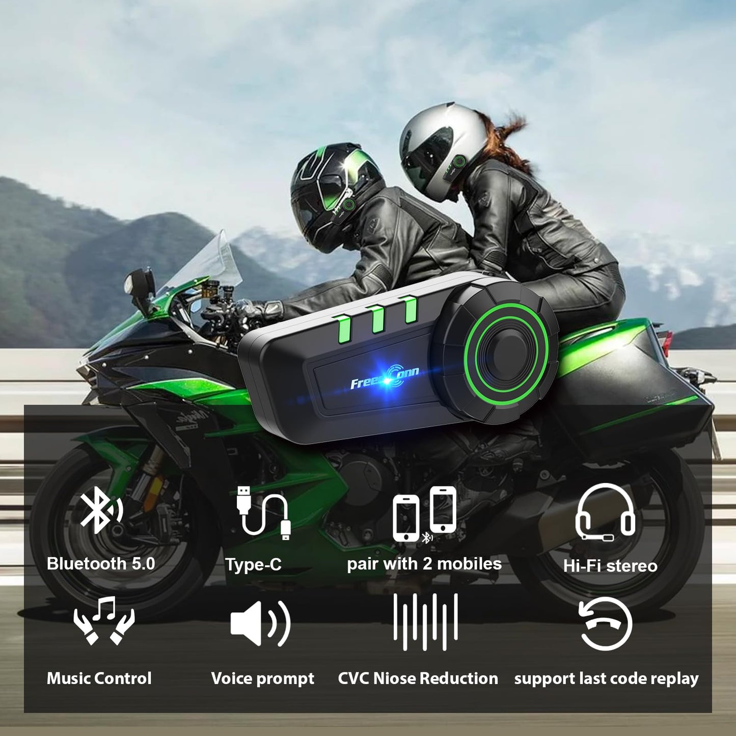 FreedConn Motorcycle Bluetooth Headset KY Bluetooth Helmet Intercom Motorcycle Communication Systems with CVC Noise Cancellation Stereo Music IP65 for Full/Half Face Helmet Basic Single People Use